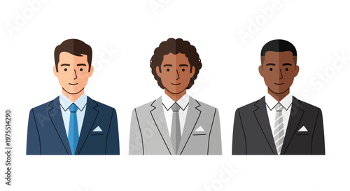 Three Businessmen in Suits Illustration.