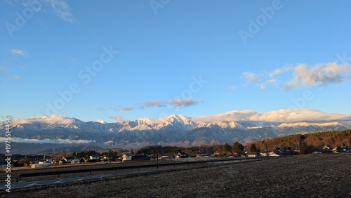 雪が積もった南アルプス