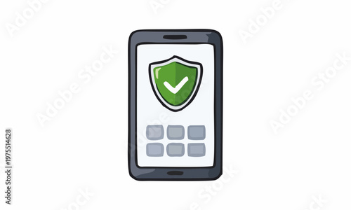 line art color of mobile security cartoon illustration