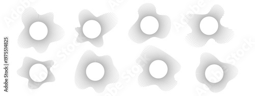 Abstract sound waves radiate in circular patterns. Modern audio visualization with concentric rings and dynamic energy burst. Perfect for music technology and wave design projects.