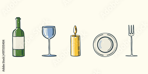 A simple table setting with a bottle glass candle plate and fork