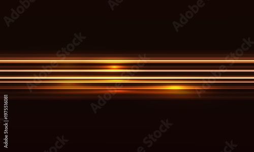 Abstract dark background with glowing golden horizontal light streaks representing high speed energy flow and digital technology data connectivity
