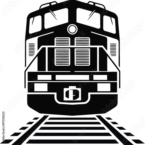 Front view diesel locomotive silhouette bold classic train vector illustration high quality transport design