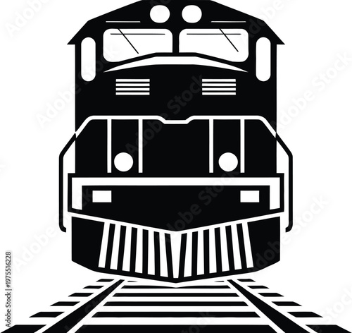 Front view diesel locomotive silhouette bold classic train vector illustration high quality transport design