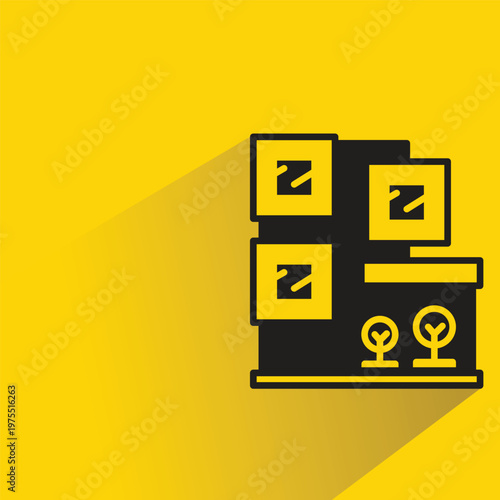 modern home building icon with shadow on yellow background