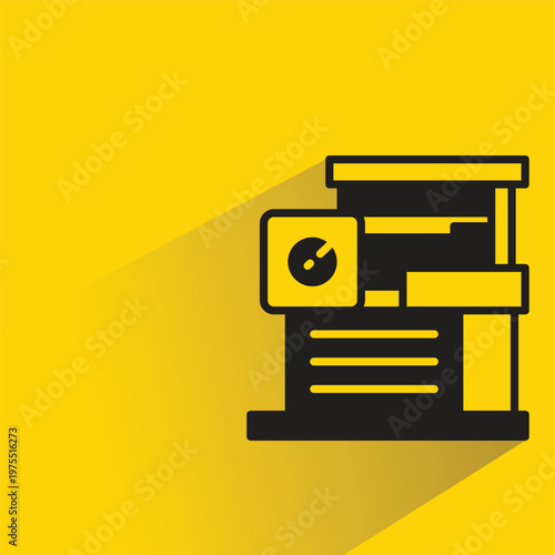 modern home building icon with shadow on yellow background