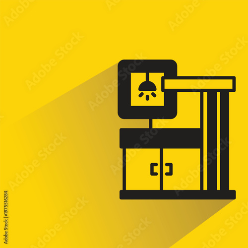 modern home building icon with shadow on yellow background