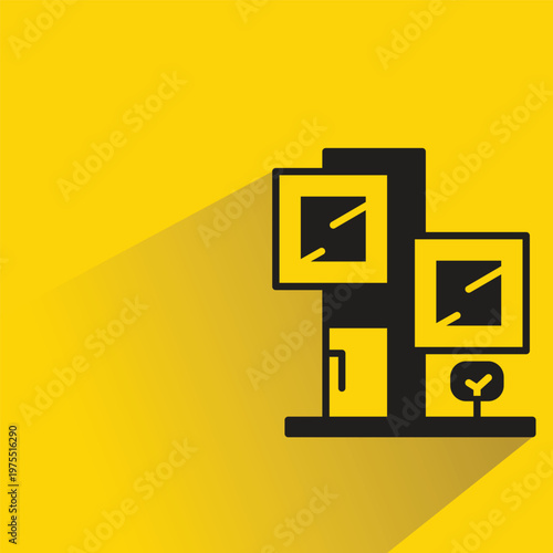 modern home building icon with shadow on yellow background