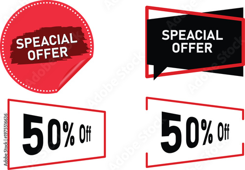 special offer sale badges 50 percent off discount labels promo design set