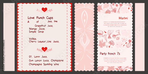 Vintage style drink menu cards featuring recipes for cocktails and punches