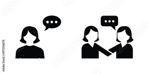 Communication and conversation icon set with people avatars speech bubbles and discussion symbols in simple black silhouette style vector illustration