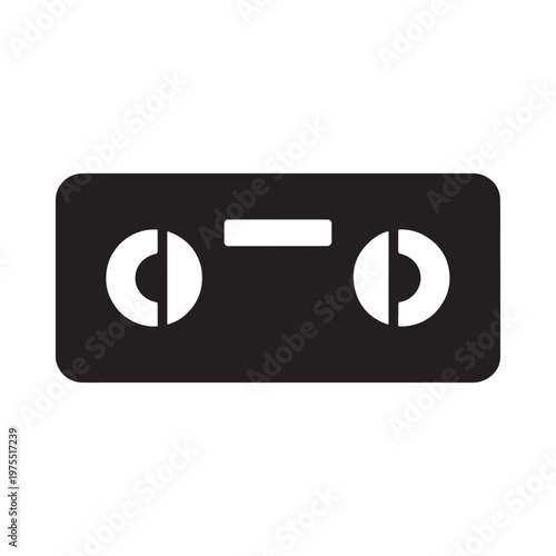 A simple black and white illustration of a vintage audio cassette tape