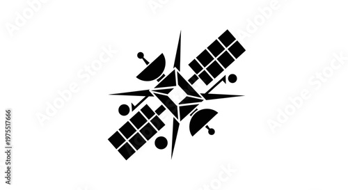 Satellite Icon Design Featuring Solar Panels and Communication Antenna System