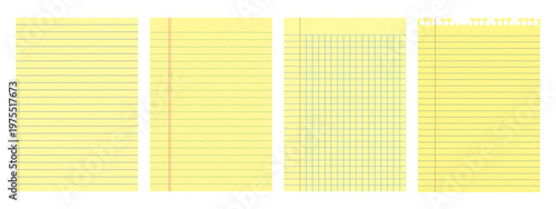 Horizontal yellow lined notepad sheets. Paper template for digital scrapbooking and collage.