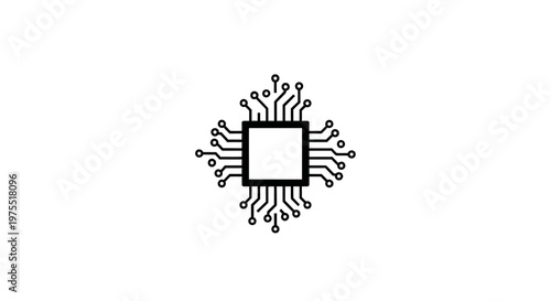 Minimal Circuit Emblem Icon Featuring Integrated Processor Chip Architecture