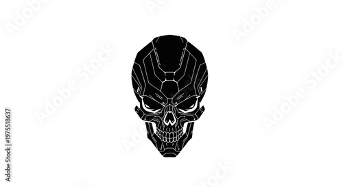 Minimal Mech Skull Icon with Geometric Lines in Solid Black