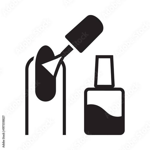A black silhouette depicting nail polish application onto a fingernail