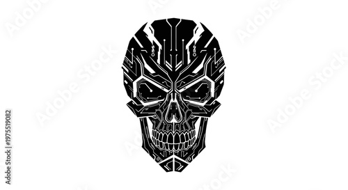 Cybernetic Skull Graphic Design with Futuristic Electronic Circuitry Patterns
