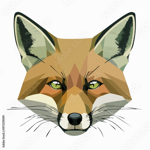 A captivating polygonal illustration of a fox's head, showcasing its cunning expression and vibrant, natural colors through modern geometric design