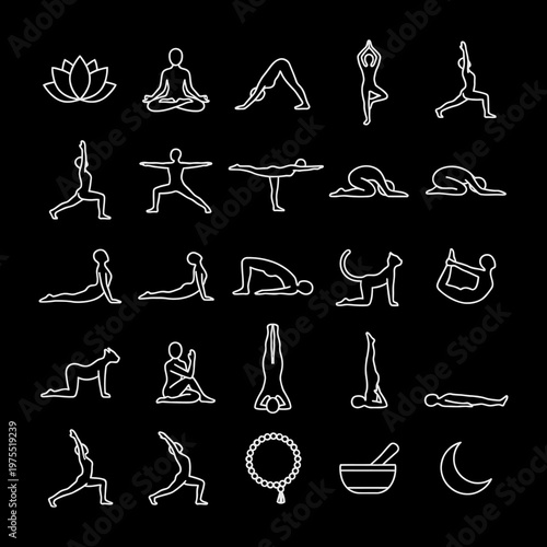 Yoga Poses Line Art Illustrations.