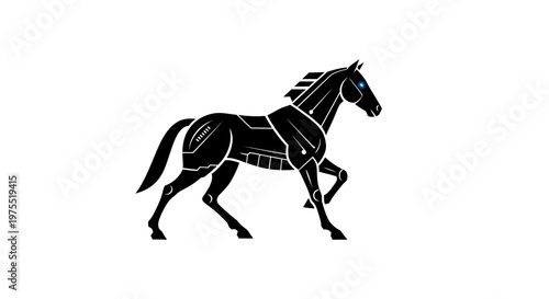 Minimal Cybernetic Horse Vector Icon with Glowing Eye