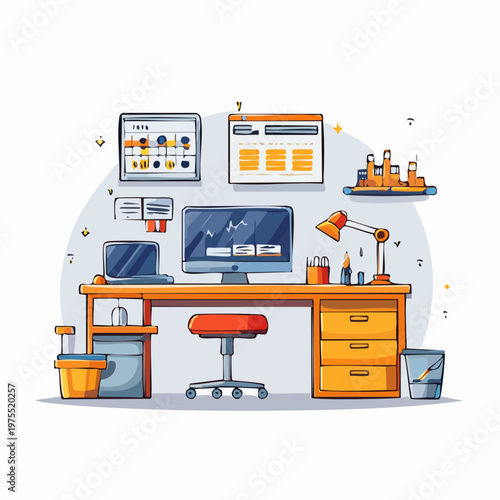 Modern Home Office Workspace Setup with Computer and Desk.