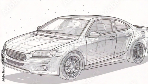 Modern Sedan Car Illustration Sketch Style.