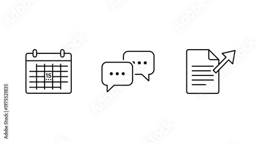 Wallpaper Mural Business Communication & Productivity Line Icons: Calendar, Chat, Document Upload. Modern Vector Set. Torontodigital.ca