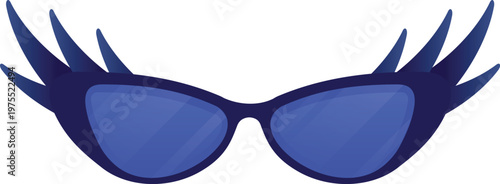 Blue and black fashion sunglasses with plastic frames and dark lenses isolated on a white background as a 3D summer eyewear accessory for eye protection and style