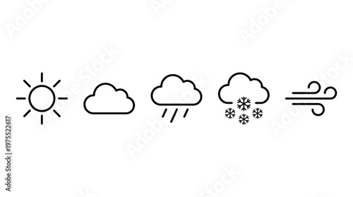 Wallpaper Mural Minimalist Outline Weather Icons Set: Sun, Cloud, Rain, Snow, Wind Forecast Symbols Torontodigital.ca