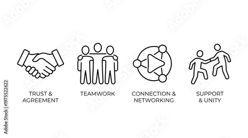 Wallpaper Mural Trust, Teamwork, Connection, Support Line Icons Set. Business Collaboration, Networking & Social Unity Concepts Torontodigital.ca