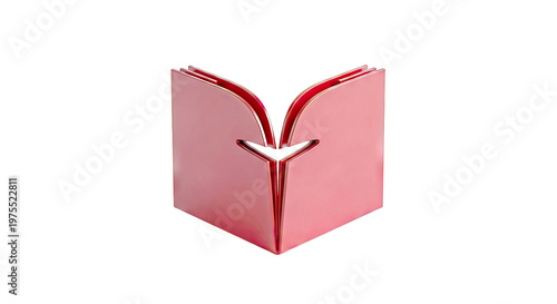 Red Metallic Book Sculpture with Heart Cutout