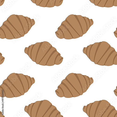 Hand drawn Croissant Seamless Pattern Minimalistic Flat design bakery pastry or delivery background. Isolated Vector illustration Wrapping Product Backdrop leaflets, banner, price tag, posters, labels
