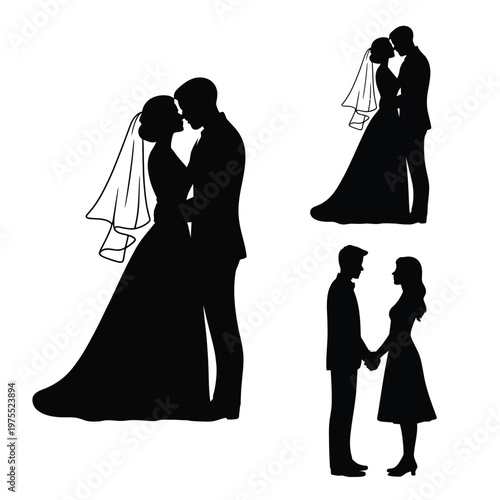 A romantic illustration of a couple in love silhouettes