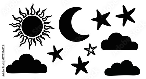 Abstract celestial design with sun and star symbols