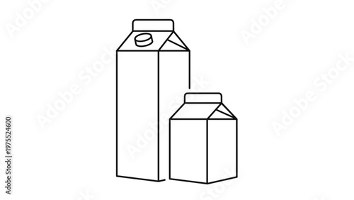 Simple black outline icons of two milk or juice cartons in different sizes isolated on a white background for packaging design.
