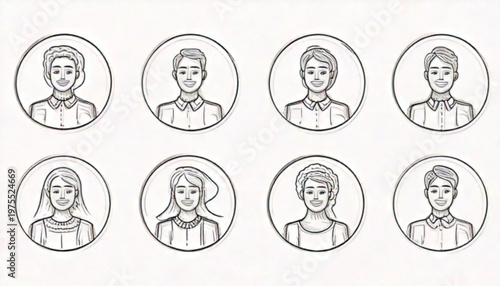 Portraits of diverse individuals in circular frames, showcasing various expressions and appearances.