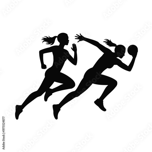 Two female athletes running in a competitive sports environment