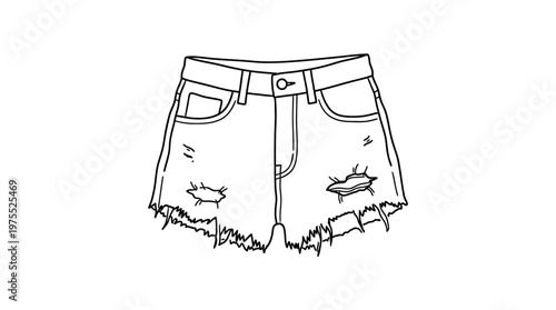 Outlined Denim Shorts with Ripped Details