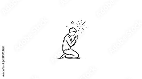 Man Kneeling in Prayer with Sparkly Aura