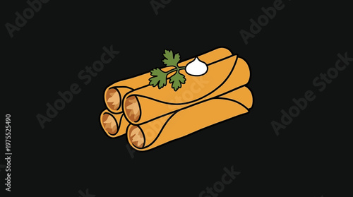 Stacked Taquitos with Garnish on Black Background