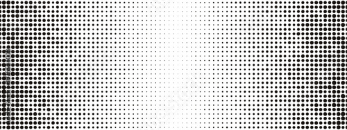 Halftone dot pattern vector background. Black circles fading from large dense sides to small center on white, symbolizing retro comic, manga, vintage grunge, and print overlay.