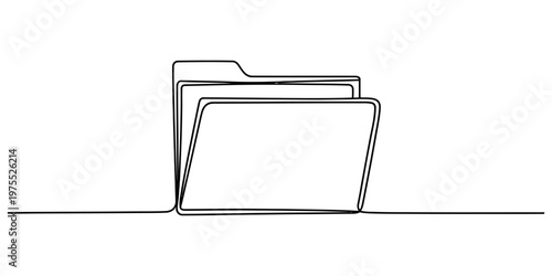 A single continuous line drawing of a simple office folder used for organizing digital documents Vector, illustration