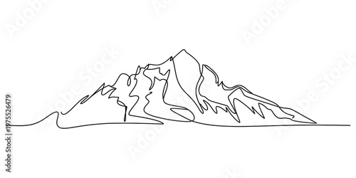A minimalist single continuous line drawing of a majestic mountain peak against a white background Vector, illustration