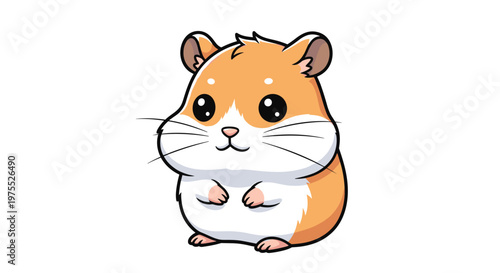 Adorable cartoon hamster sitting peacefully with large black eyes and pink paws against a clean white background.