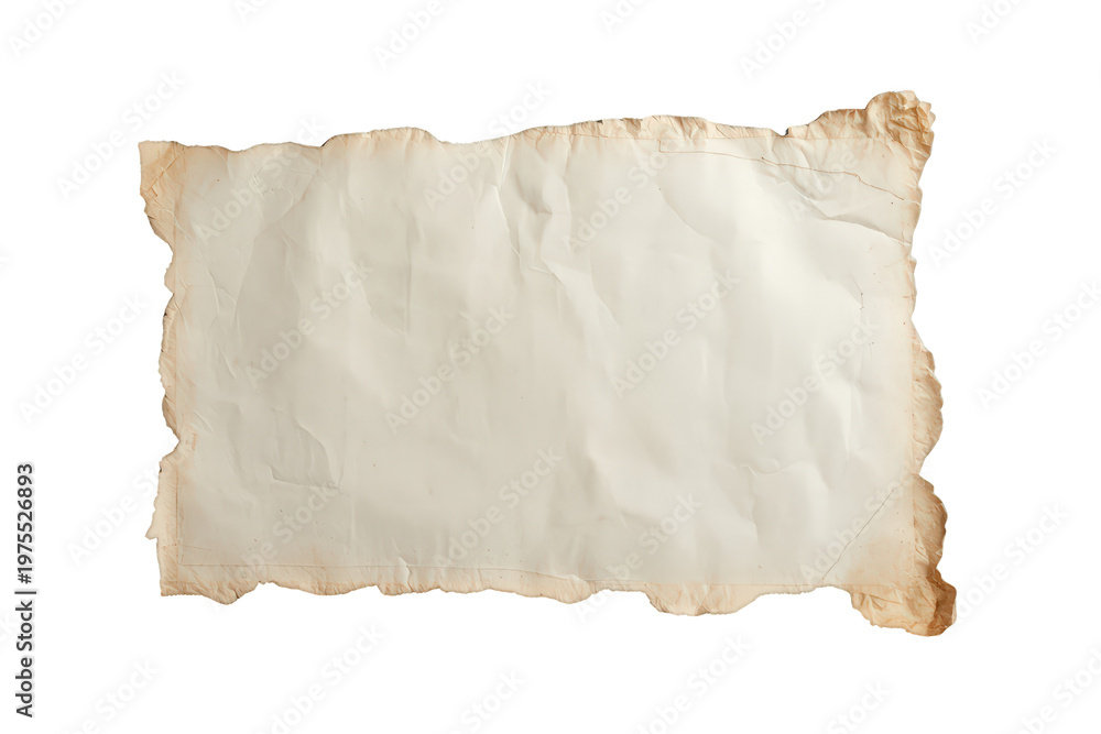Obraz premium Old paper with torn edges, showing a vintage, weathered texture, providing a blank background. Transparent background