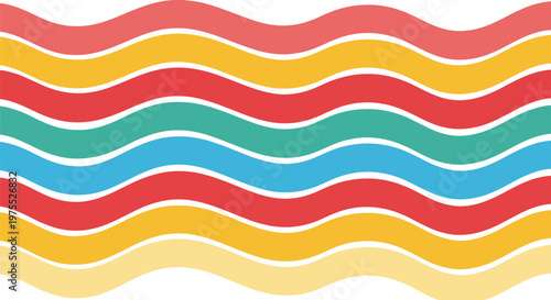 Vibrant abstract pattern of multi colored wavy horizontal lines in red orange yellow and blue on a light background for design.