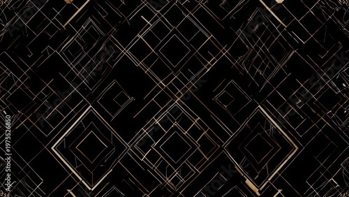 Wallpaper Mural Abstract Geometric Pattern with Golden and Silver Lines on Black Background. Torontodigital.ca