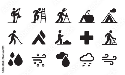 Icons representing outdoor recreation and weather conditions for active lifestyle graphics.