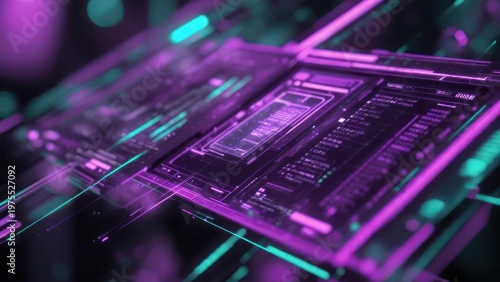 Wallpaper Mural Abstract Technology - Futuristic Circuit Board with Neon Lights. Torontodigital.ca